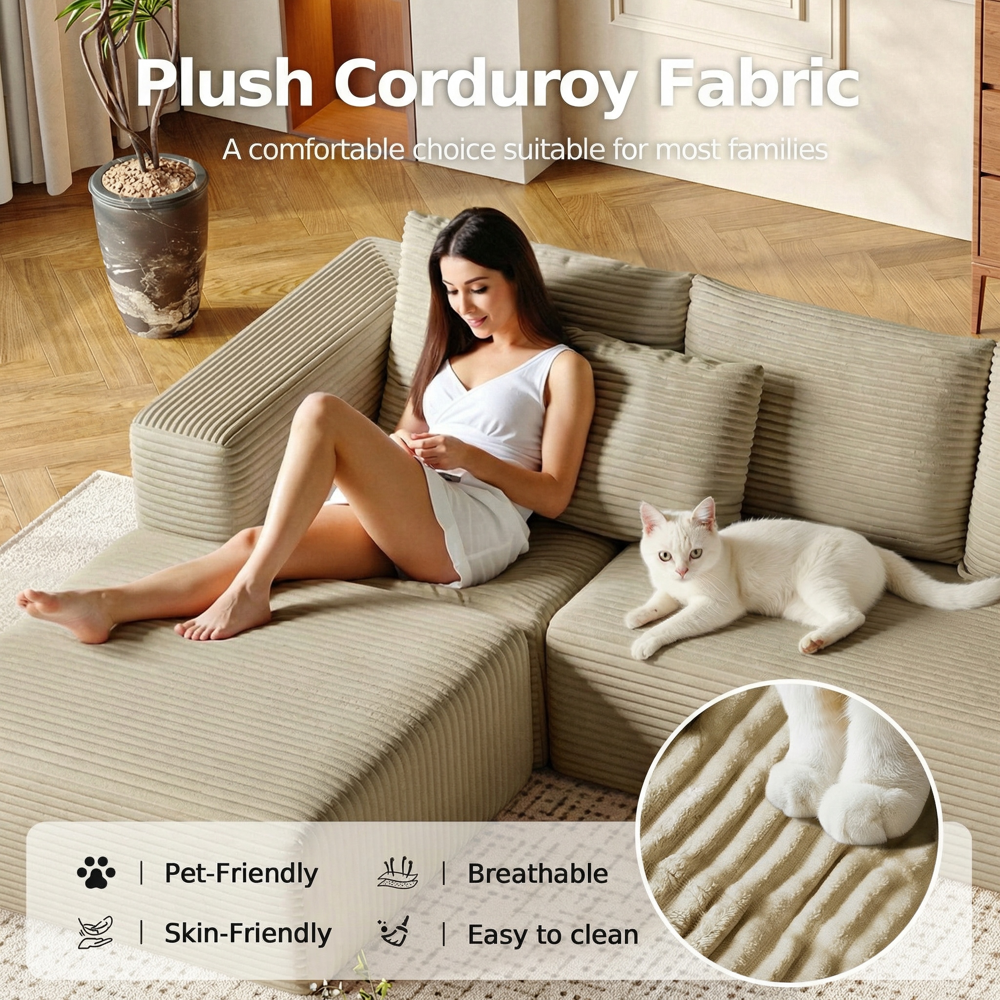 134.7" Sectional Sofa, Boneless Couch, U-Shaped Couches with Chaise No Assembly Required Modular Cloud Sofa for Living Room Apartment Theater Room - 图片 9
