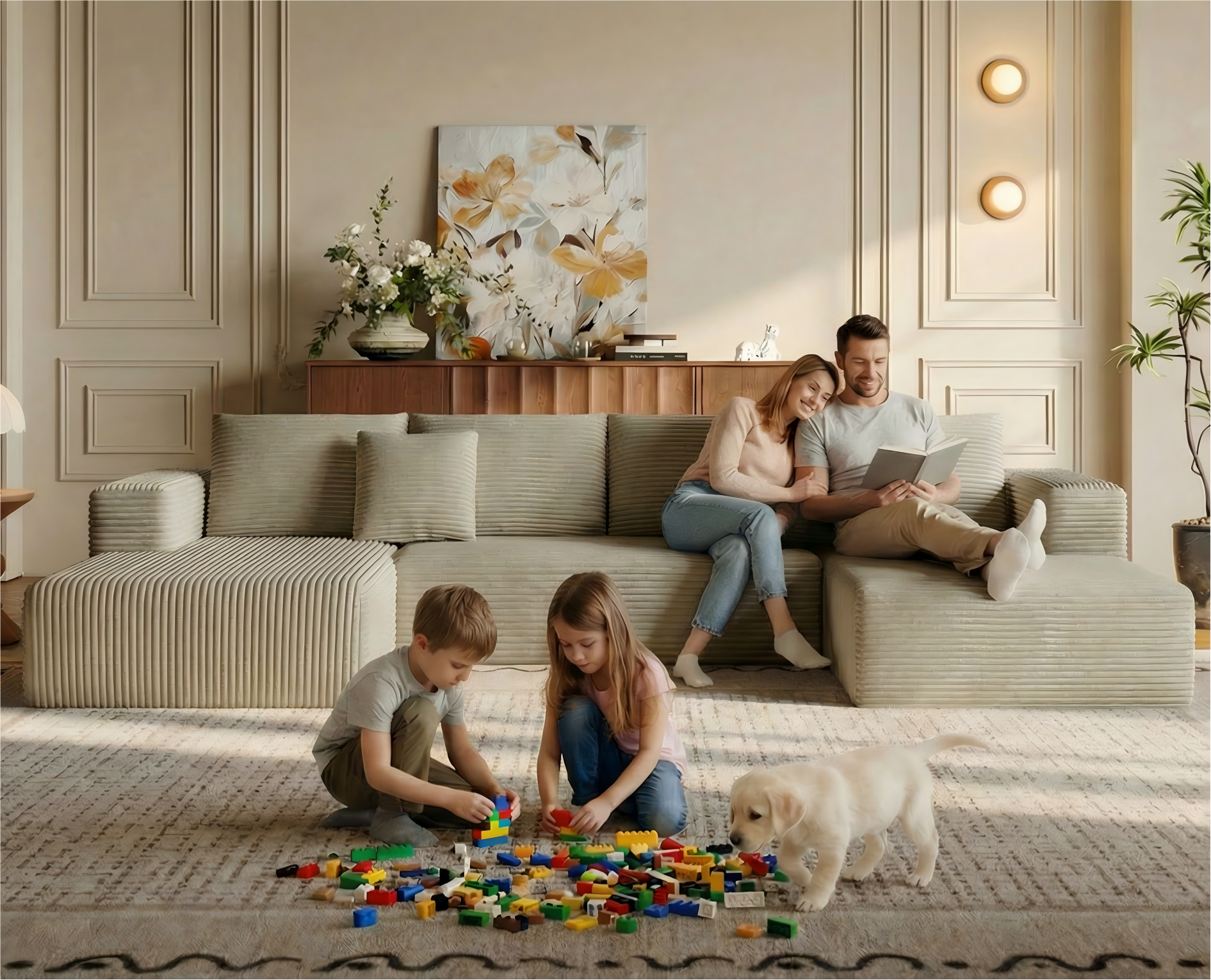 134.7" Sectional Sofa, Boneless Couch, U-Shaped Couches with Chaise No Assembly Required Modular Cloud Sofa for Living Room Apartment Theater Room - 图片 3