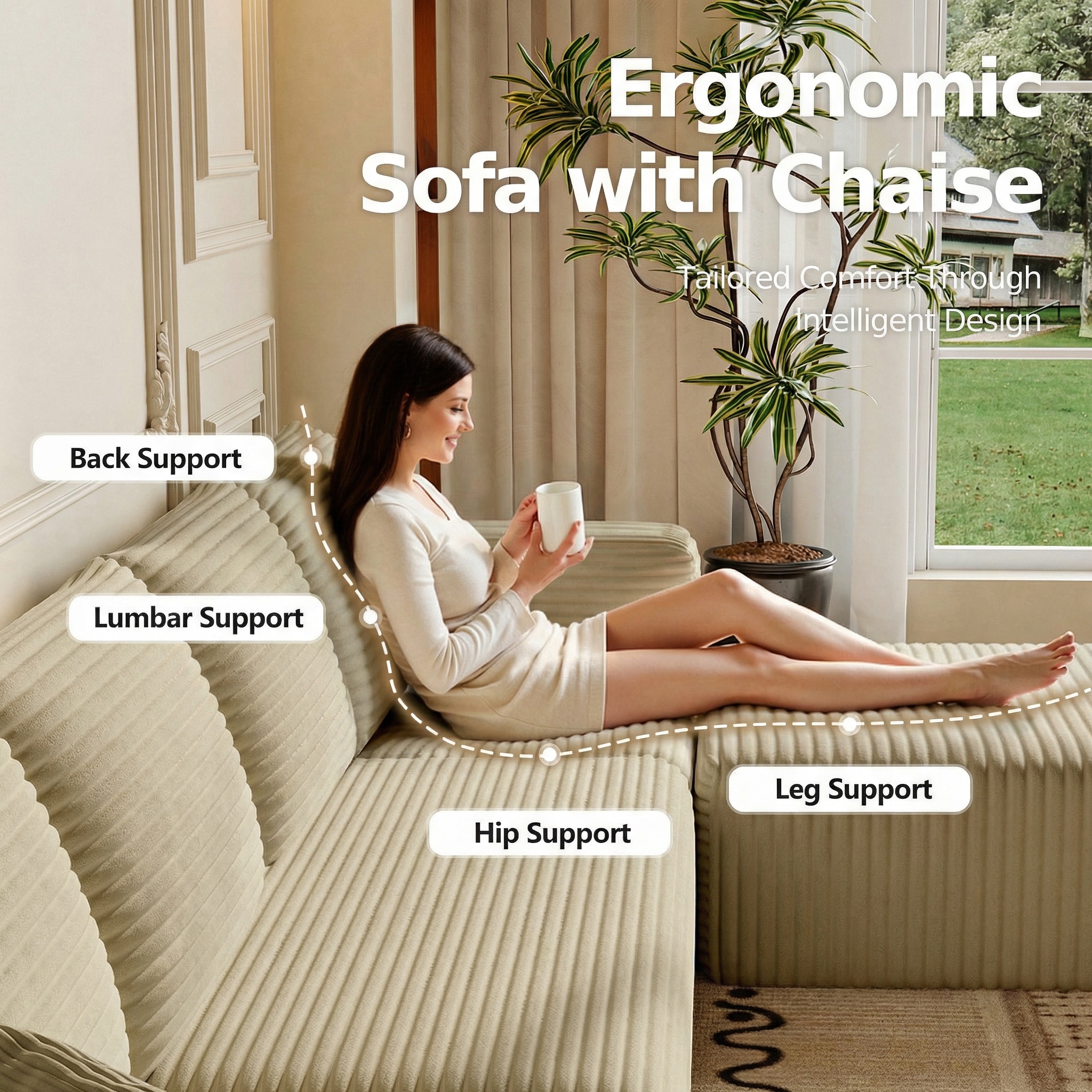 134.7" Sectional Sofa, Boneless Couch, U-Shaped Couches with Chaise No Assembly Required Modular Cloud Sofa for Living Room Apartment Theater Room - 图片 4