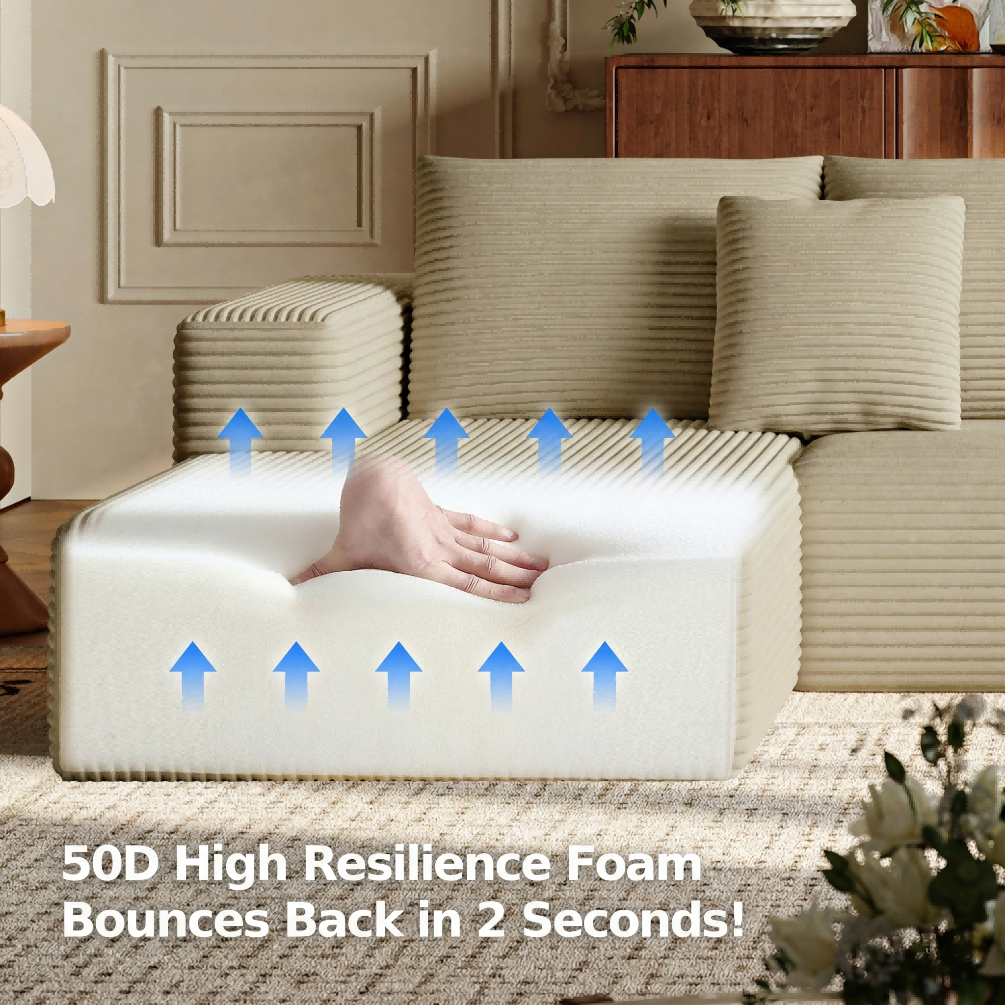 134.7" Sectional Sofa, Boneless Couch, U-Shaped Couches with Chaise No Assembly Required Modular Cloud Sofa for Living Room Apartment Theater Room - 图片 7